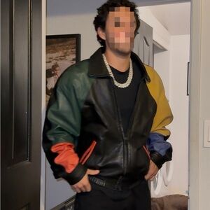 Vintage Oakland A’s Multi-Color Leather Jacket – Size Large – Slim Fit